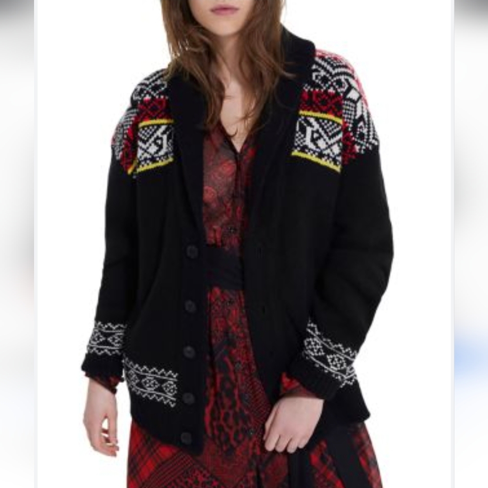 The Kooples Nordick Jacquard Wool Cardigan